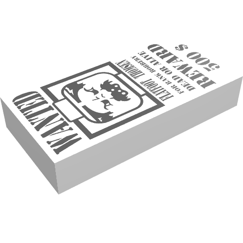 Lego Tile 1 x 2 with 'Wanted - Flatfoot Thomsen' Print