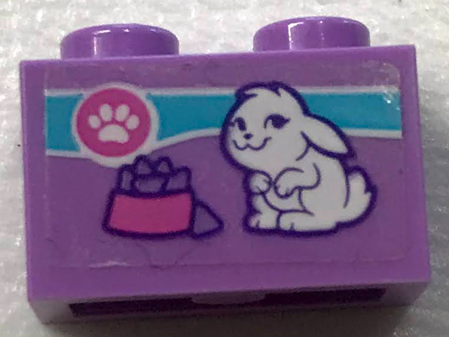 Lego Brick 1 x 2 with Paw Print, Rabbit and Food Bowl Pattern (Sticker) - Set 41345