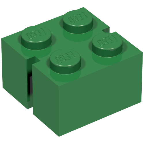 Lego Brick 2 x 2 without Bottom Tubes, Slotted (with 2 slots, opposite) / Green