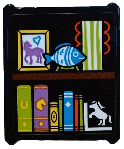 Lego Glass for Window 1 x 3 x 3 Flat Front with Book End with Pony, Books, Fish, Painting Pattern (Sticker) - Set 42654 / Black