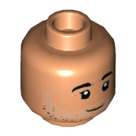 Lego Minifig Head Tan, Thick Eyebrows, Silver Stubble, Closed Mouth Smile / Open Mouth Smile Print / Nougat