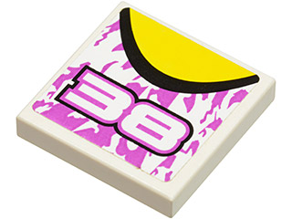 Lego Tile 2 x 2 with '38', Top Black and Yellow Curve Pattern (Sticker) - Set 8131
