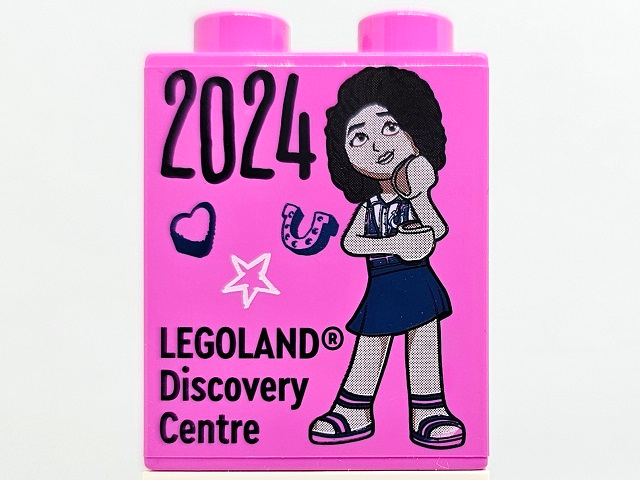Lego Duplo, Brick 1 x 2 x 2 with 2024 Friends Aliya Mini Doll LEGOLAND Discovery Centre Pattern / Dark Pink