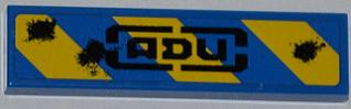 Lego Tile 1 x 4 with Blue and Yellow Danger Stripes, 'ADU' and 3 Laser Burns Pattern (Sticker) - Set 7052 / Blue