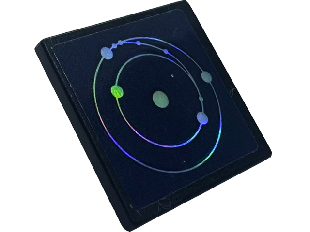 Lego Road Sign 2 x 2 Square with Open O Clip with Screen with Iridescent Mirrored Solar System on Dark Blue Background Pattern (Sticker) - Set 41713