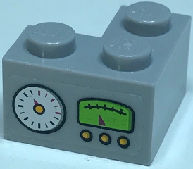Lego Brick 2 x 2 Corner with White and Lime Gauges and Yellow Buttons Pattern (Sticker) - Set 79117