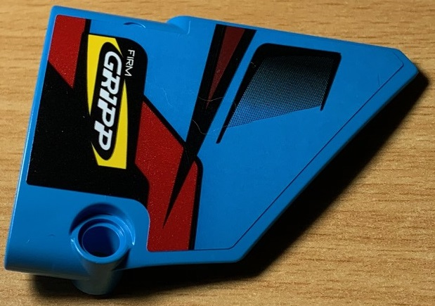 Lego Technic, Panel Fairing #14 Large Short Smooth, Side B with 'FIRM GRIPP' White, Vent and Red, Black and Dark Red Lines Pattern (Sticker) - Set 42077