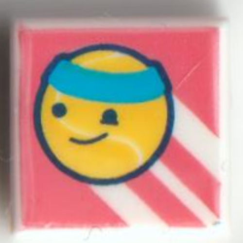 Lego Tile 1 x 1 with Yellow Tennis-ball with Dark Azure Headband on Coral Background Print