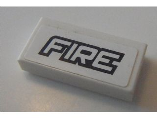 Lego Tile 1 x 2 with Black 'FIRE' Outline Pattern (Sticker) - Set 8154