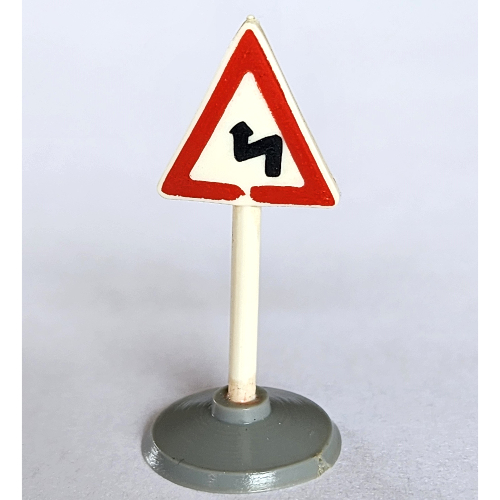 Lego Road Sign Old Triangle with Curved Road Print & Type 1 Base / White