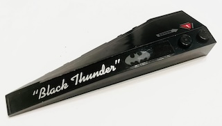 Lego Wedge 10 x 3 Right with Dark Bluish Gray Batman Logo, Silver ’Black Thunder’ and Arrow Pattern (Stickers) - Set 70916 / Black