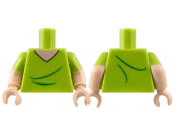 Lego Torso V-Neck T-Shirt with Light Nougat Neck Pattern (Shaggy) / Light Nougat Arms with Molded Lime Short Sleeves Pattern / Light Nougat Hands