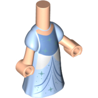 Lego Microdoll Body Long Dress Bright Light Blue with White/Dark Azure Under Dress, Light Nougat Hands