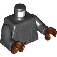Lego Torso Jacket, Open over Dark Bluish Grey Shirt Print, Black Arms, Reddish Brown Hands / Black