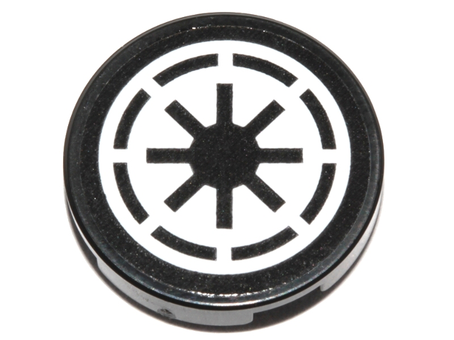 Lego Tile, Round 2 x 2 with Bottom Stud Holder with SW Galactic Republic Logo on White Background Pattern (Sticker) (Undetermined Type)