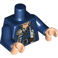 Lego Torso Officer's Coat with Gold Buttons and Brown Belt Print, Dark Blue Arms, Light Nougat Hands / Dark Blue