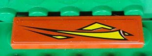Lego Tile 1 x 4 with Yellow Graphics on Red Background Pattern Model Right Side (Sticker) - Set 8681
