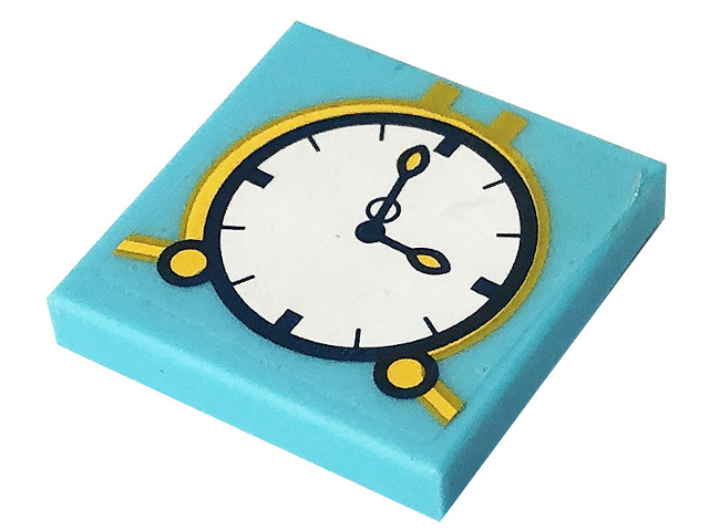 Lego Tile 2 x 2 with Clock with White Face, Bright Light Orange Border, and Dark Blue Hands Pattern (Sticker) - Set 41232 / Medium Azure