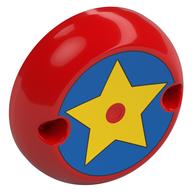 Lego Dome Hemisphere 7 x 7 with 2 Pin Holes, Yellow Star on Blue Background Print / Red