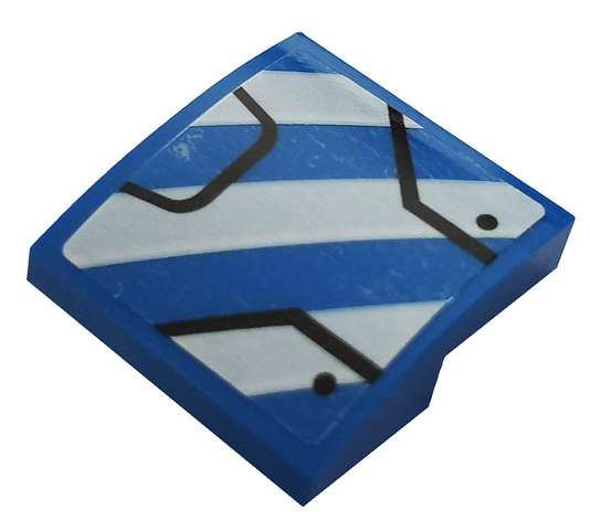 Lego Slope, Curved 2 x 2 x 2/3 with Black Lines and White Danger Stripes Pattern Model Right Side (Sticker) - Set 76125 / Blue