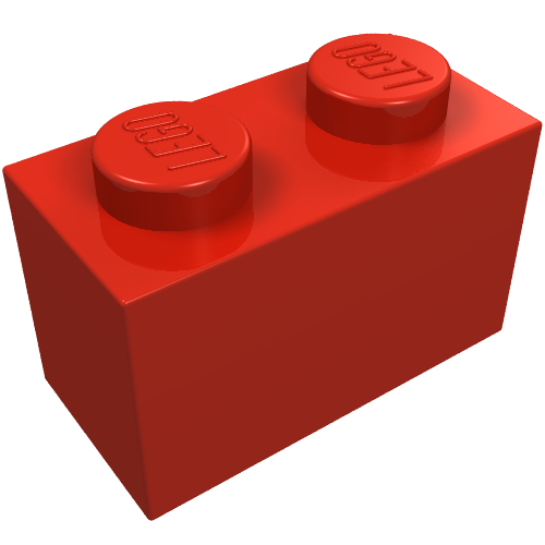 Lego Brick 1 x 2 without Bottom Tube / Red