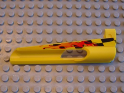 Lego Technic, Panel Fairing # 7 Small Long, Large Hole, Side A with Flame and Black Checkered Pattern (Sticker) - Set 8376