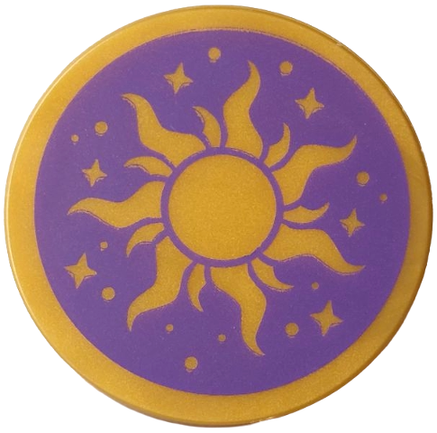 Lego Tile, Round 3 x 3 with Sun and Stars on Dark Purple Background Pattern