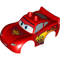 Lego Duplo Car Body 2 Top Studs and Spoiler with Lightning McQueen Piston Cup Print