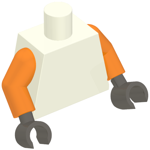 Lego Torso, Orange Arms, Dark Bluish Gray Hands [Plain] / White