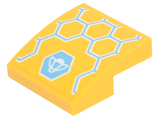 Lego Slope, Curved 2 x 2 x 2/3 with Yellow, Medium Azure and White Honeycomb and Bumblebee Pattern (Sticker) - Set 41234
