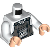 Lego Torso Dark Bluish Gray Bullet-Proof Vest, ID Badge, Tie / 'SECURITY' and Radio Print, White Arms, Light Nougat Hands / White