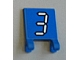 Lego Flag 2 x 2 Square with Flat Edge with White Number 3 with Black Outline on Blue Background Pattern (Sticker) - Set 3569 / Blue