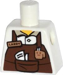 Lego Torso Reddish Brown Apron with Cup and 'LARRY' Name Tag Pattern / White