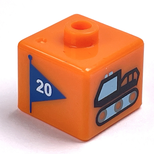 Lego Pen Bead, Square with Tracked Snow Truck and Flag Print / Orange