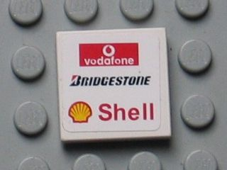 Lego Tile 2 x 2 with Vodafone (Wide), Bridgestone and Shell Logos Pattern (Sticker) - Set 8654 / White