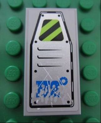 Lego Tile 2 x 4 with Vent Panel Scratched with Danger Stripes and Blue 'H2' degrees Pattern (Sticker) - Set 8189