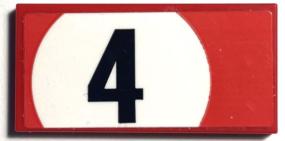 Lego Tile 2 x 4 with Black Number 4 in White Circle Pattern Model Left Side (Sticker) - Set 76906