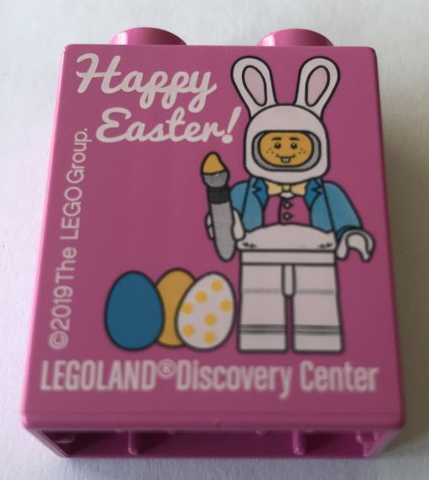 Lego Duplo, Brick 1 x 2 x 2 with LEGOLAND Discovery Center Happy Easter 2019 Pattern