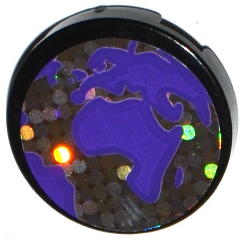 Lego Tile, Round 2 x 2 with Bottom Stud Holder with Dark Purple Flat Earth Map Pattern (Sticker) - Set 41130 / Black