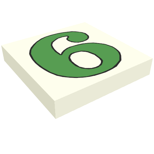 Lego Tile 2 x 2 with Number 6 / 9 Green Print / White