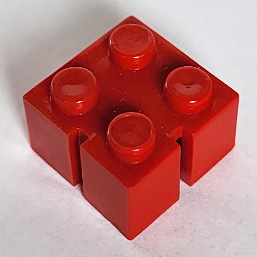 Lego Brick 2 x 2 without Bottom Tubes, Slotted (with 2 slots, right) / Red
