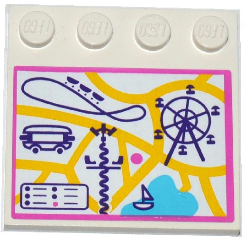 Lego Tile, Modified 4 x 4 with Studs on Edge with Amusement Park / Fun Fair Map Pattern (Sticker) - Set 41130