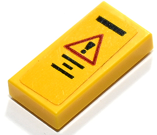 Lego Tile 1 x 2 with Black Lines and Exclamation Mark in Red Danger Triangle Pattern (Sticker) - Set 41731