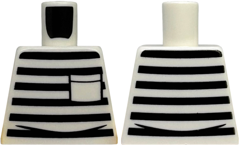 Lego Torso Prison Uniform Shirt with Black Stripes and Pocket Pattern / White