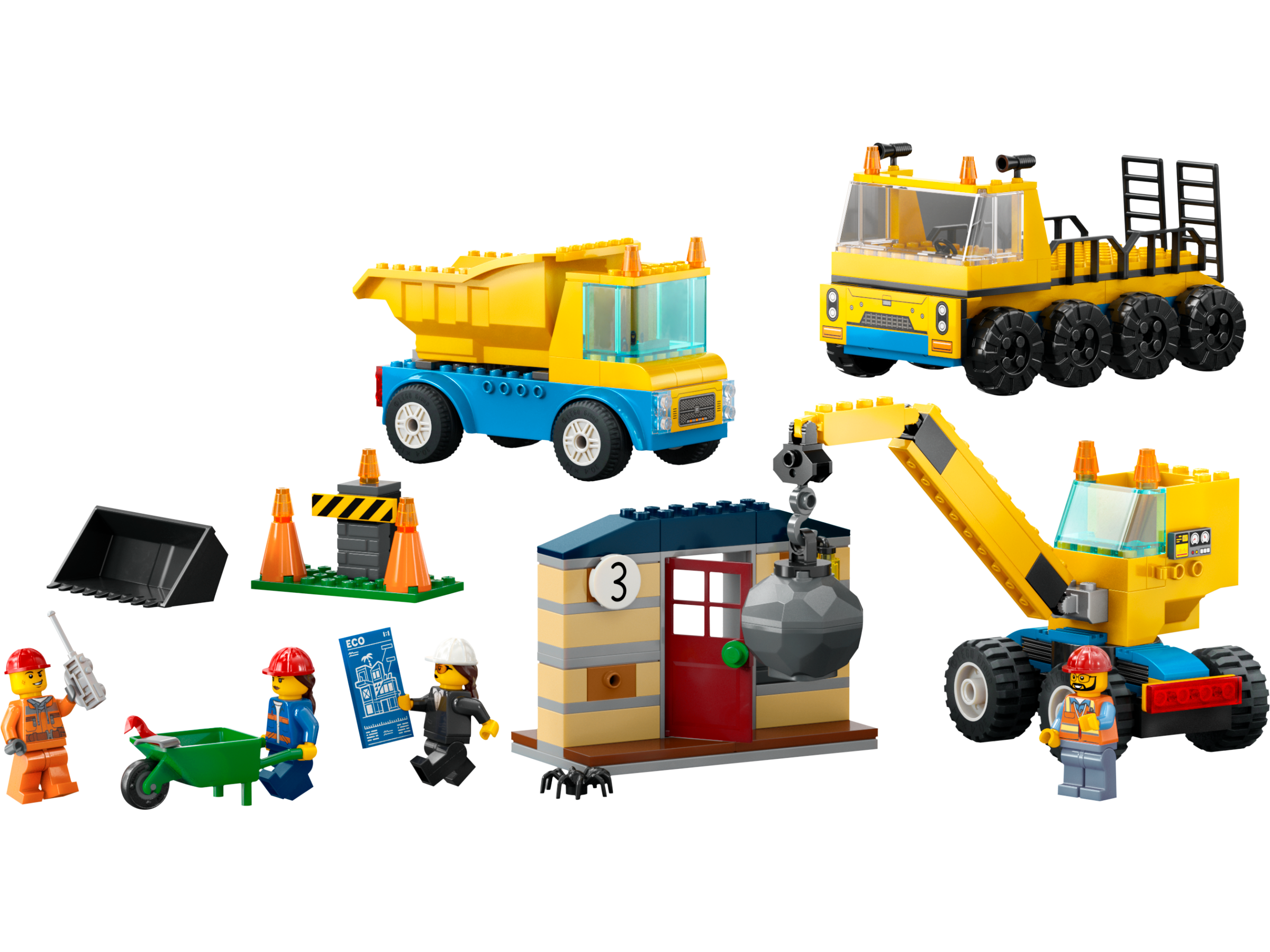 Lego Construction Trucks and Wrecking Ball Crane