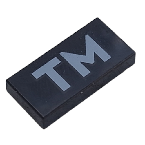 Lego Tile 1 x 2 with Silver 'TM' Print