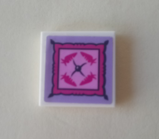 Lego Tile 2 x 2 with Four Dark Pink Carrots and Cushion Button on Lavender and Bright Pink Background Pattern (Sticker) - Set 41314 / White