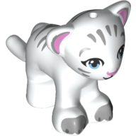 Lego Animal, Big Cat Cub, Tiger with Bright Light Blue Eyes and Bright Pink Nose, Light Bluish Gray Markings Print