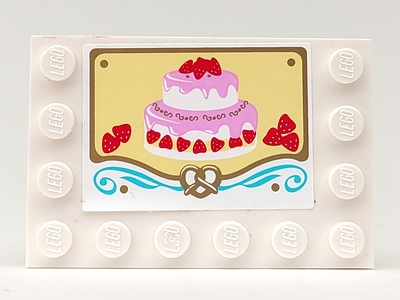 Lego Tile, Modified 4 x 6 with Studs on Edges with Cake with Strawberries Pattern (Sticker) - Set 41006