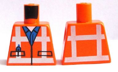 Lego Torso Safety Vest with Reflective Crossed Stripes over Blue Shirt Pattern / Orange